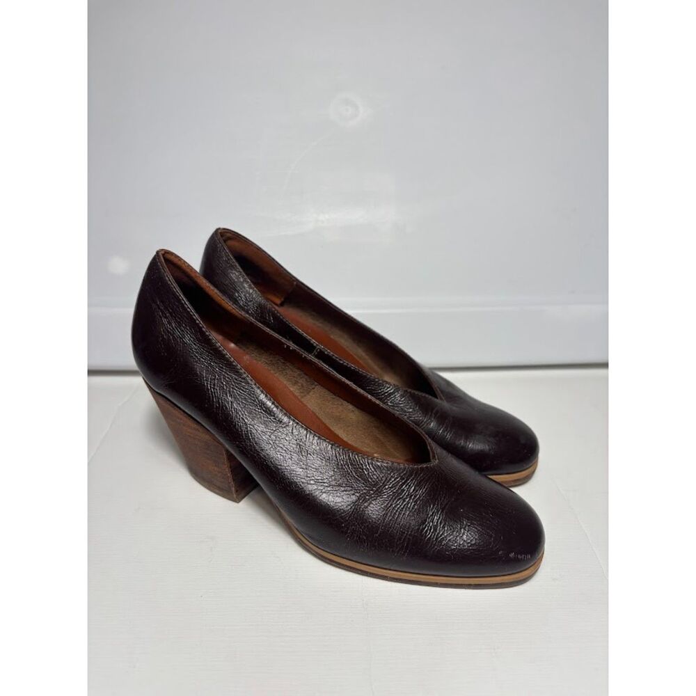 Rachel Comey Falk Pump Block Heel Leather Size 6 Oxblood Dark Brown Minimalist - Picture 2 of 5